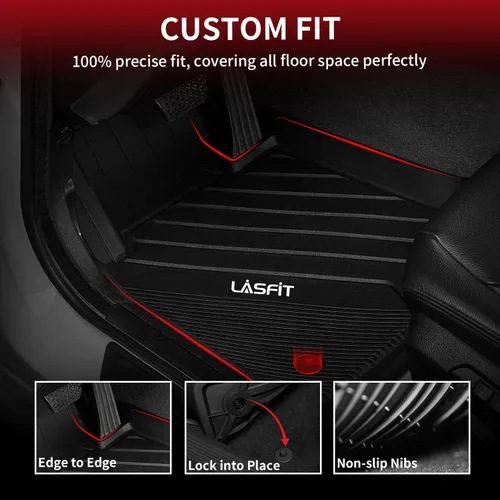Vista 5 de LASFIT - Tapetes de suelo y maletero de auto, ajuste personalizado, de TPE, para todo tipo de clima, impermeable, juego completo, negros