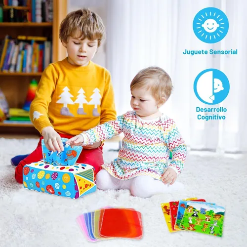 Vista 7 de Juguetes para bebés de 6 a 12 meses: Caja de pañuelos para bebés Colorido