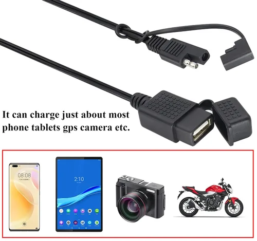Vista 6 de Cable SAE a USB de 18 AWG, SAE a 2.1 A, adaptador de conector de enchufe de alimentación de puerto USB impermeable con cubierta a prueba de polvo