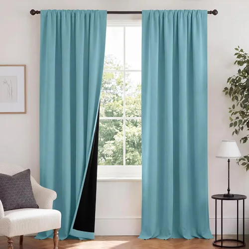 Vista 106 de NICETOWN Biscotti Beige 100% Cortinas opacas de 45" de largo para cocina, bolsillo con varilla para sótano completamente opaco, cortinas térmicas