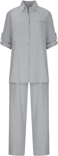Vista 3 de Women's Cotton Linen Two Piece Work Suits Summer Ladies Oversized Tops and Pants Sets Dressy Casual Solid Outfits