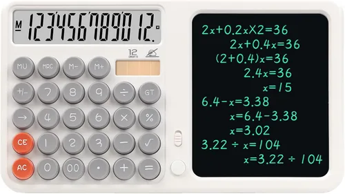 Vista 6 de Calculadoras de escritorio con tableta de escritura bloc de notas, calculadora de oficina de botón grande de 12 dígitos, herramienta matemática