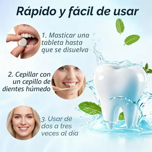 Vista 4 de Dr.Brian - Tabletas de pasta de dientes con nanohidroxiapatita, fluoruro y plástico sin xilitol, tableta masticable ecológica y apta para viajes