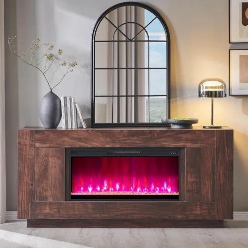Vista 9 de OKD Soporte de TV con chimenea de 70 pulgadas para TV de 80 pulgadas Aliso Gris