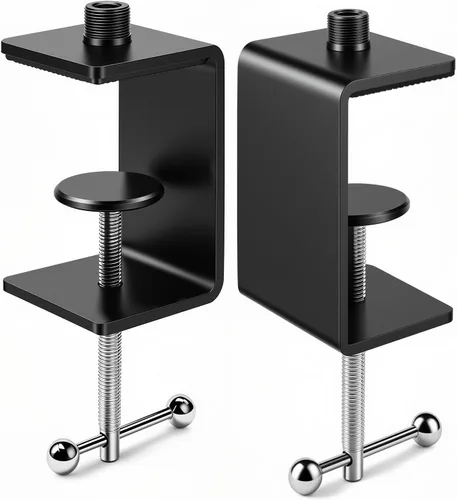 Vista 7 de Abrazadera de micrófono de mesa KB47 – Soporte de abrazadera de metal para micrófono de escritorio resistente con rosca macho 5/8-27 y 3/8-16