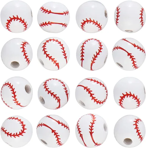 Vista 8 de Firstmeet Cuentas redondas pintadas de madera de 0.591 in, 60 unidades, cuentas sueltas en forma de baloncesto para hacer joyas, cabello