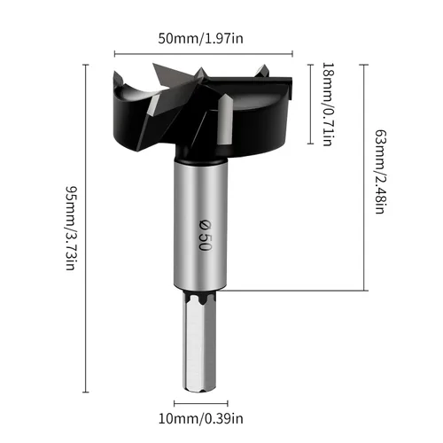 Vista 2 de Forstner Broca Forstner con punta de carburo de 2 pulgadas para madera dura, sierra de perforación, herramienta cortadora de bisagra para madera