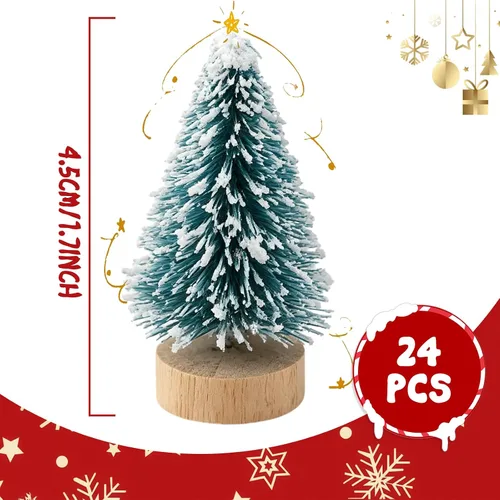 Vista 3 de ONESING 24 Pcs Mini Bottle Brush Trees with Wooden Base Artificial Small Christmas Pine Tree for Crafts, Winter Snow Ornaments for Christmas Table