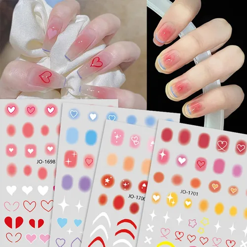 Vista 2 de Adhesivo holográfico 3D de estilo simple, diseño de estrellas y líneas de corazón de amor, para mujeres y niñas, decoración de dijes de manicura
