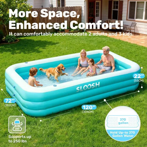 Vista 4 de SLOOSH Alberca inflable para adultos con asientos, de 120 pulgadas x 72 pulgadas x 22 pulgadas, piscina familiar resistente y gruesa por encima