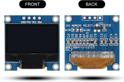 Vista 2 de Módulo de pantalla OLED I2C IIC 128X64 0.96 pulgadas módulo de pantalla SSD1315 pantalla con pines para Arduino UNO R3 STM - luz azul