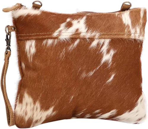 Vista 3 de Myra Bag Ivory & Drab Upcrecycled cuero y cuero de vaca bolso de la bolsa de la muñeca S-1491