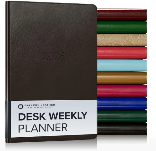 Vista 205 de Gallery Leather Planificador Semanal y Mensual Grande 2025-2026, Calendario Planificador y Cuaderno Elegantemente Encuadernado con Elegantes Bordes