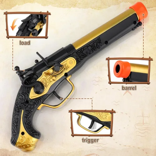 Vista 3 de Juguete de espuma pirata pirata para niños de 3 a 5 años, pistola pirata con 20 dardos de espuma suave, accesorio de disfraz de pirata de Halloween