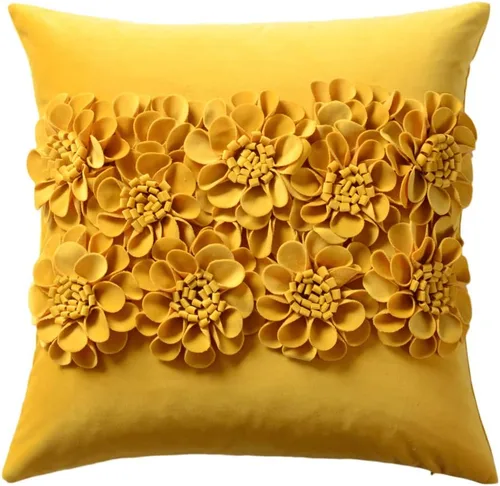 Vista 10 de JWH Fundas de cojines decorativos con flores 3D hechas a mano, estéticas, fundas de almohadas de acento floral, fundas de almohada de terciopelo Azul