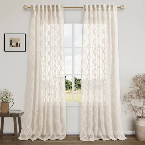 Vista 16 de Cortinas transparentes negras Hokibero de 96 pulgadas de largo, juego de 2 paneles con pestaña trasera, filtro de luz, cortinas