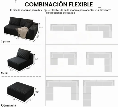 Vista 7 de Sofá modular modular de 139.4 pulgadas, sofás minimalistas en forma de L con diván de asiento medio, moderno sofá convertible de asiento profundo