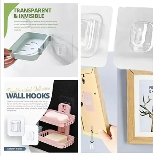 Vista 4 de Ganchos de pared adhesivos transparentes de doble cara, ganchos de pared adhesivos transparentes de doble cara, autoadhesivos sin uñas, sin daños