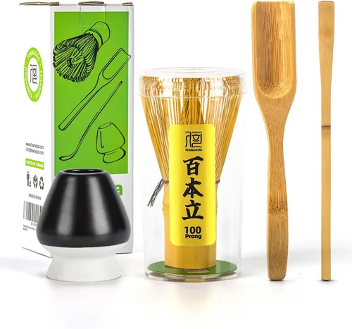 Vista 12 de TEANAGOO Set de Batidor de Matcha, Batidor de Bambú Matcha (100 puntas) con Soporte Negro, Set de Inicio Tradicional de 6 Piezas, Cuchara