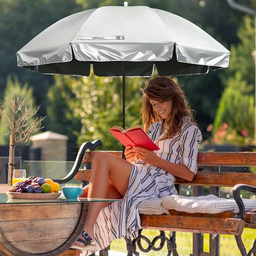 Vista 9 de Prospo Sombrilla para silla de playa con abrazadera ajustable universal, protección UV, sombrilla para exteriores, cochecitos, sillas de ruedas