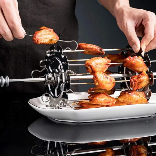 Vista 4 de Barbacoa de acero de metal asador brochetas jaula de aguja horno Kebab Maker Grill