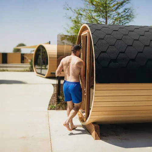 Vista 18 de Smartmak Sauna de vapor de barril al aire libre personalizada, 2-10 personas de cicuta canadiense/cedro rojo tradicional sala de sauna de madera