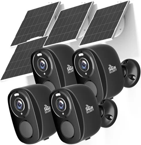 Vista 10 de Rraycom Paquete de 2 cámaras de seguridad solar 5G inalámbricas para exteriores, cámara de 2K con batería y panel solar, alarma de sirena, visión