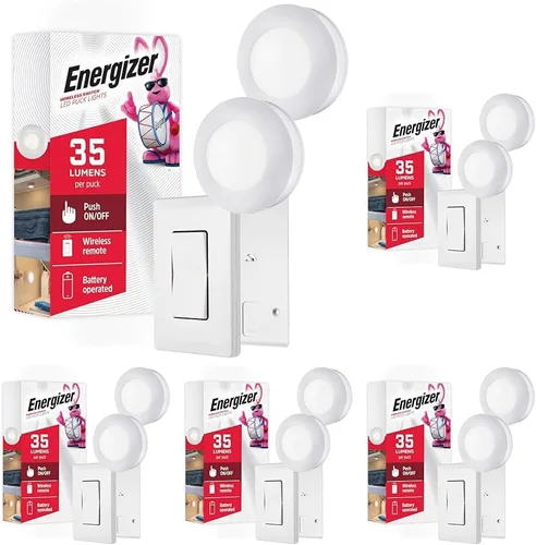 Vista 7 de Energizer Luces LED de disco, control remoto de interruptor de pared, paquete de 2, funciona con pilas, iluminación debajo del gabinete, luces
