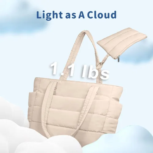 Vista 4 de TOPDesign Bolsa Tote Acolchada para Mujer, Bolso de Mano Ligero Inflado con Compartimentos, Bolsa de Hombro Acolchada para Trabajo, Viajes, Gimnasio