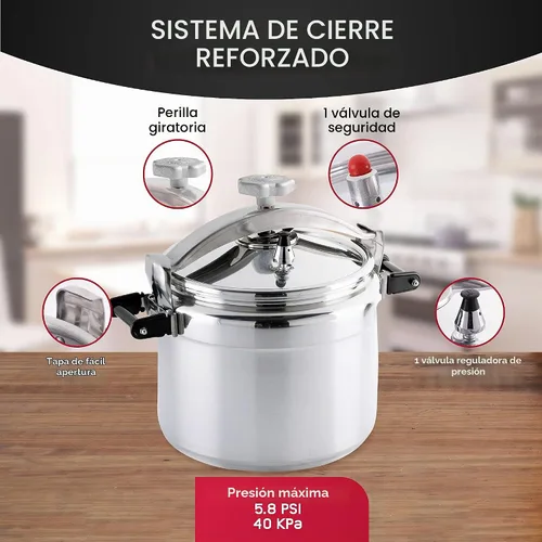 Vista 5 de Universal Olla a presión de aluminio grande de 15.8 cuartos de galón para uso profesional, grado comercial, 1 válvula de seguridad, asas reforzadas