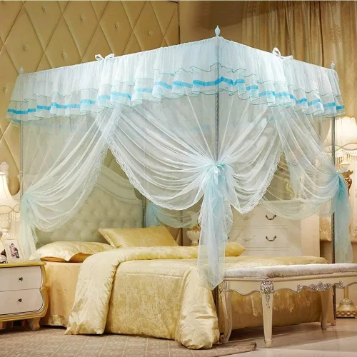Vista 10 de Mosquitero para cama con detalles de encaje. Mosquitero de lujo mosquitero de cuatro esquinas para cama princesa, para interior o exterior Morado