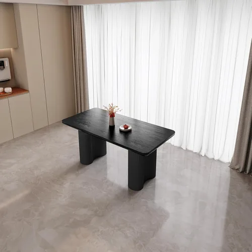 Vista 9 de Mesa de comedor rectangular de 62.99 pulgadas para 4-6 personas, mesa de cocina moderna con patas en forma de onda, mesas de comedor para cocina