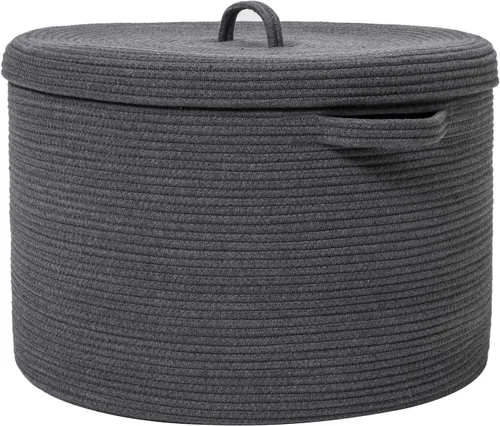 Vista 16 de Cesta de almacenamiento extra grande de 16" x 16" x 18" con tapa, cestas de almacenamiento de cuerda de algodón, canasta de lavandería, contenedor
