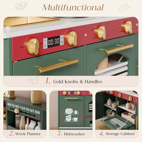 Vista 5 de Juego de cocina para niños, con 21 accesorios divertidos, cocina de juguete con electrodomésticos realistas, almacenamiento inteligente, cocina