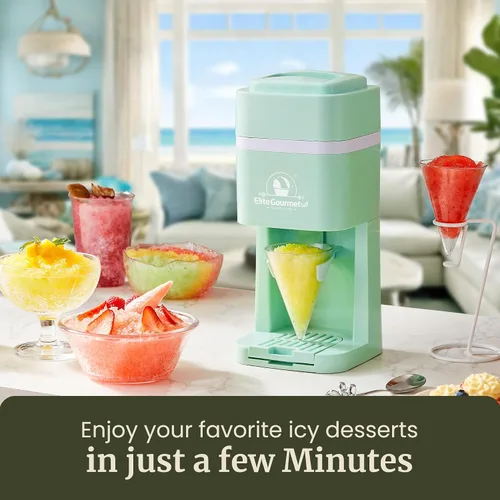 Vista 2 de Elite Gourmet Máquina de hielo y cono de nieve afeitado, ESI2215M, granizados refrescantes, Margaritas, Bebidas Boba, Cono de nieve y soporte