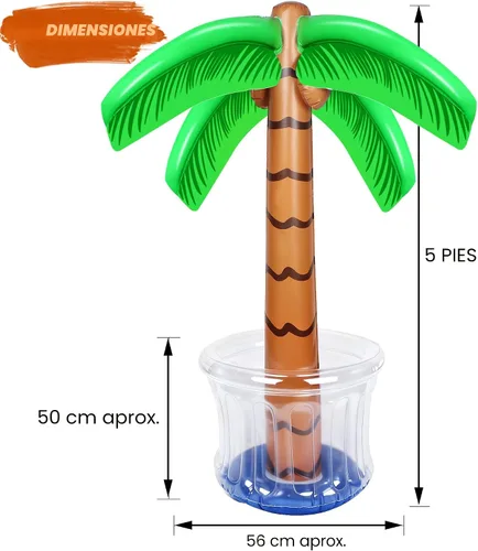 Vista 2 de Zcaukya Enfriador inflable de palmera, 60 pulgadas para decoraciones de fiestas tropicales, suministros de fiesta hawaiana, decoraciones de piscina