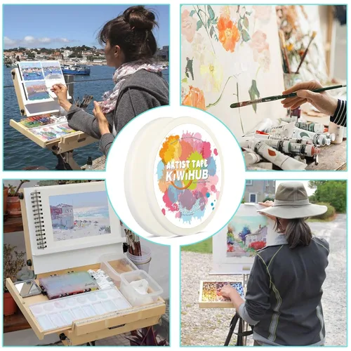 Vista 6 de Paquete de 2 cintas blancas de artista para papel de acuarela, cinta adhesiva de arte blanca para dibujar pintura, lienzo, enmarcado, sin ácidos