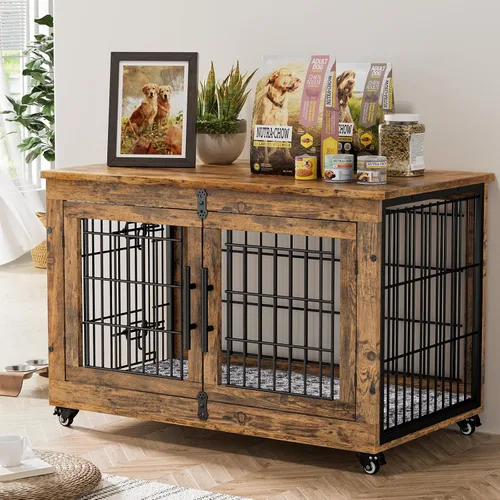 Vista 18 de Lulive Mueble de Jaula para Perros Pequeños, Perrera para Perros de Interior con Puertas Dobles de Madera, Jaula para Perros de 27.1'' de Servicio