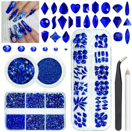 Vista 16 de qiipii 24 estilos de diamantes de imitación de aguamarina para uñas, piedras azul lago, diamantes K9 de vidrio, cristales planos azul agua, gemas