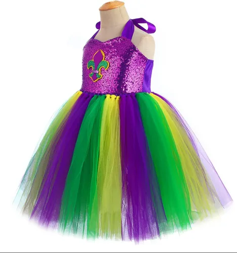 Vista 2 de Tutu Dreams Vestido de disfraz de Mardi Gras para niñas con diadema, carnaval, fiesta de máscaras