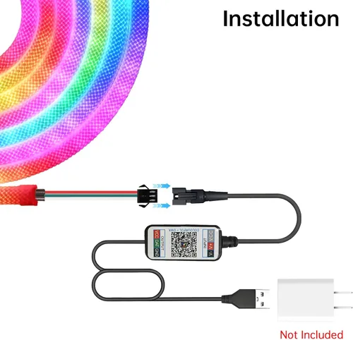Vista 8 de Cuerda de luces LED, tira de luces LED de neón de 9.84 pies con luminosa de 360 grados, 5 V USB flexible IP67, impermeable, sincronización