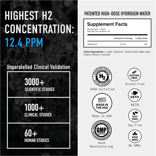 Vista 2 de DRINK HRW Rejuvenecimiento - Tabletas de agua de hidrógeno molecular sin sabor (30 unidades) + tabletas de agua de hidrógeno molecular de frambuesa