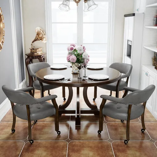 Vista 22 de Juego de 2 sillas de comedor con ruedas, poliuretano gris antiguo Gris (Antique Grey)