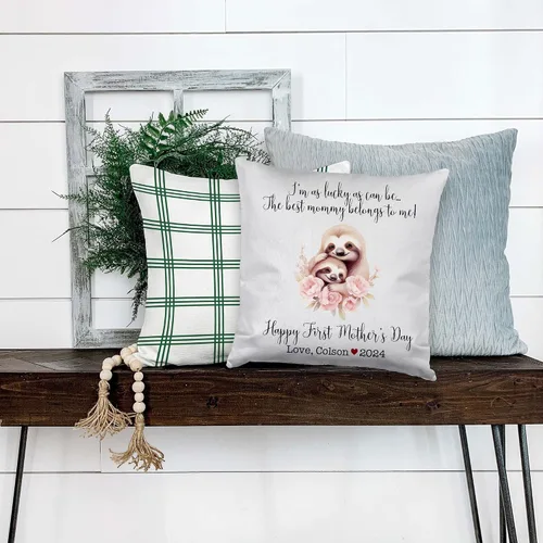 Vista 4 de Mother's Day Sloth, First Mother's Day Custom Pillowcase, Personalized Mother's Day Pillowcase, Gift for Mom, Home Decor