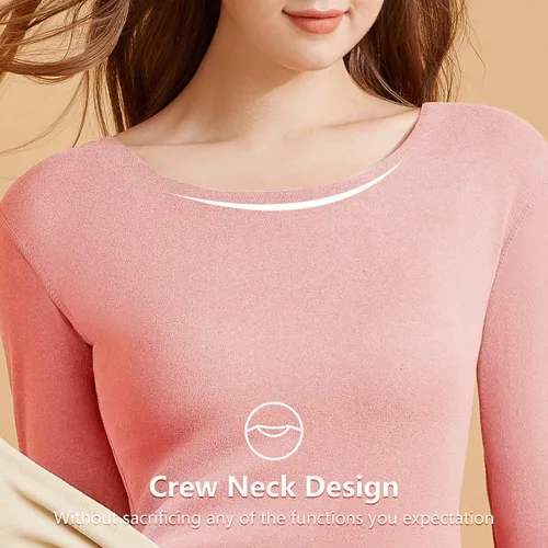 Vista 5 de Merdia Conjunto de ropa interior térmica para mujer, capa base elástica, suave, térmica, parte superior e inferior