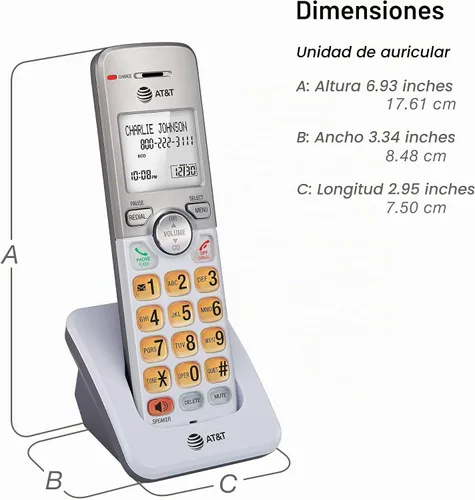 Vista 10 de AT&T EL51303 3 teléfonos inalámbricos DECT 6.0 para el hogar con altavoz en el auricular bidireccional, pantalla retroiluminada, teclado iluminado
