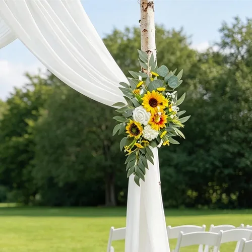 Vista 5 de Odouzy Kit de flores de arco de boda, decoración de arco de flores artificiales (juego de 3), 2 arreglos florales artificiales con 1 cortina