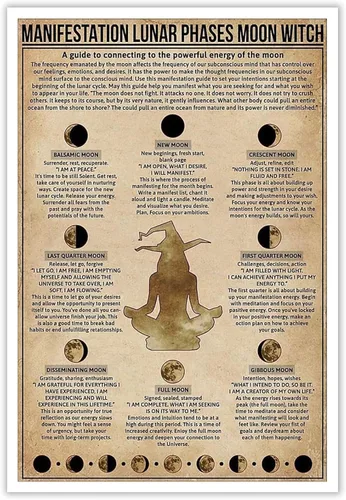 Vista 18 de Viokalt Arte de Pared de Brujería Vintage Divertido Póster de Lienzo de Fases Lunares Luna Niña Gótica Magia Bruja Impresiones Pintura Para Hogar