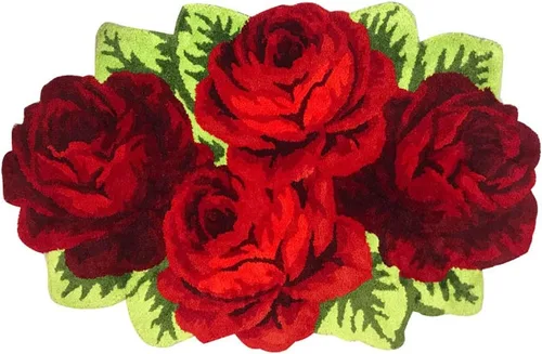 Vista 32 de Alfombrilla Abreeze con 4 rosas, alfombrillas con diseño de flores azul, hecha a mano, antideslizante (no se desliza), alfombrilla moderna, de puede