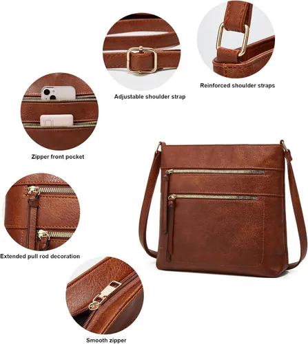 Vista 3 de ASBEFORE Bolso cruzado de cuero para mujer, bolso cruzado de moda